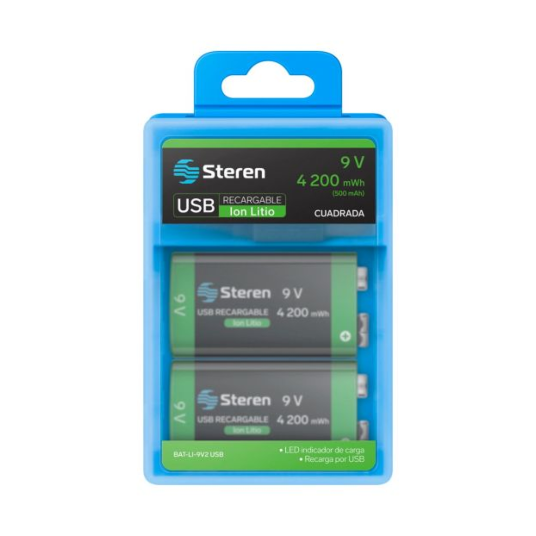 PILAS 9V RECARGABLES STEREN BAT-LI-9V2 USB