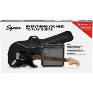 KIT GUITARRA ELECTRICA SQUIER AFF STRAT NEGRO LAUREL 15G